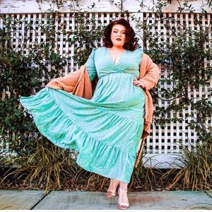 Sage Green Mini Hearts Praire Maxi A-Line Dress XXL